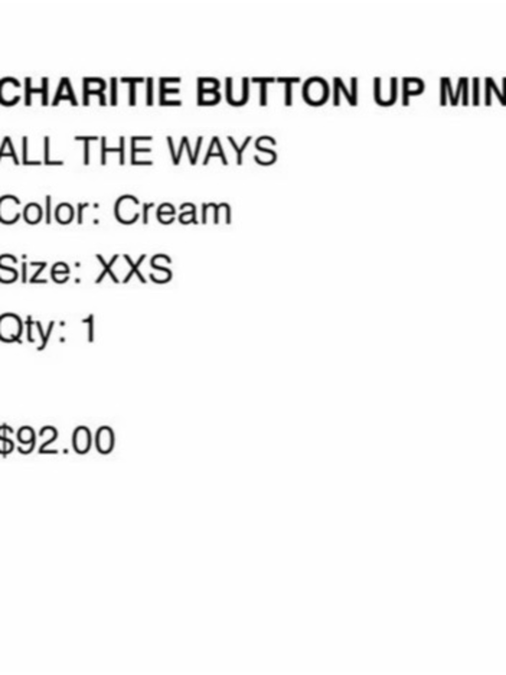 ALL THE WAYS Charitie Button Up Mini Dress Cream XXS